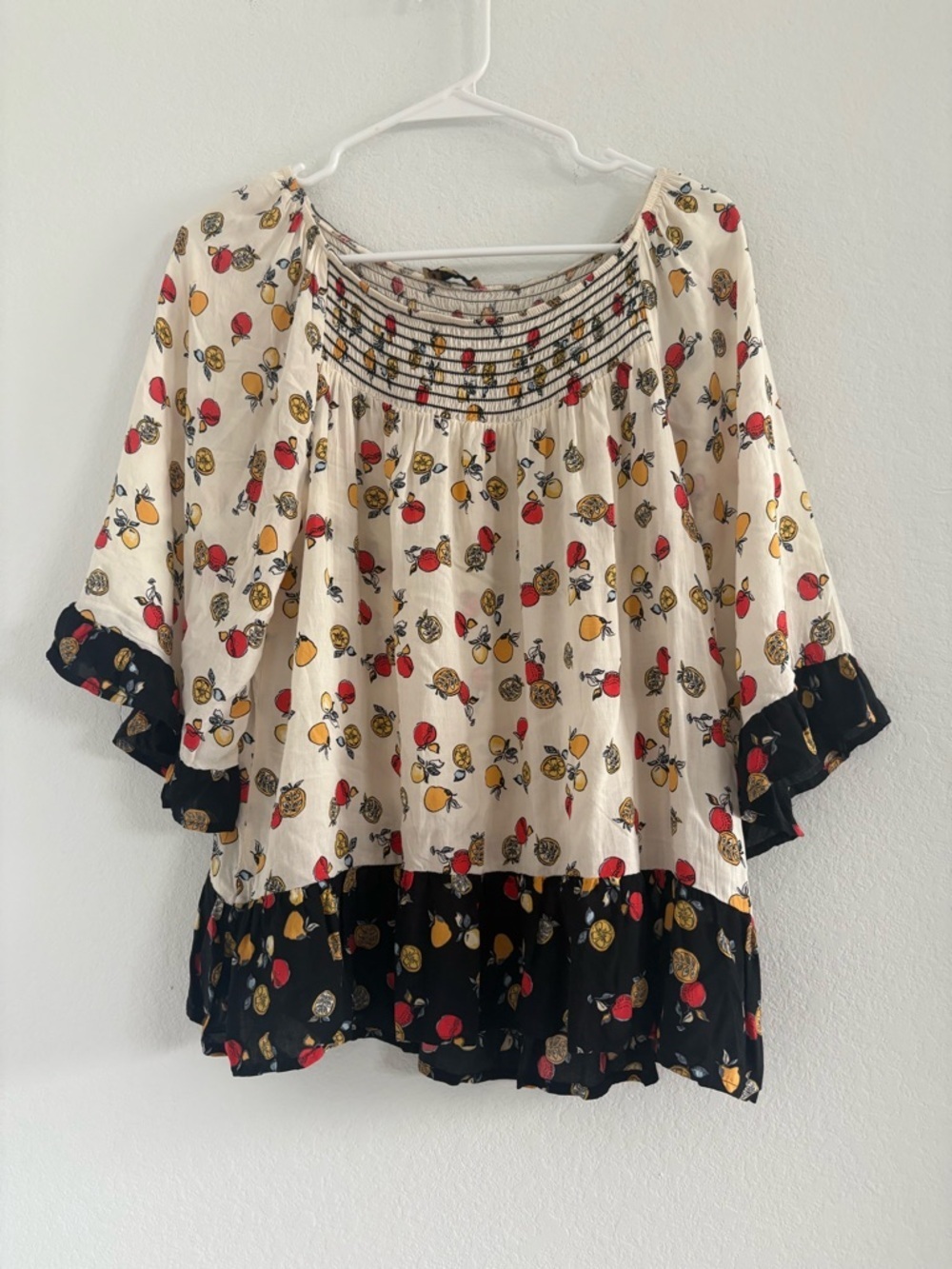 Fruit Print Flowy Babydoll Smocked Peasant Blouse - Picture 5 of 10